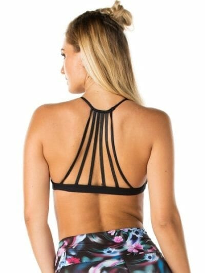 Fitness Mania - Pink Sun Back Straps Womens Bra Top - Black