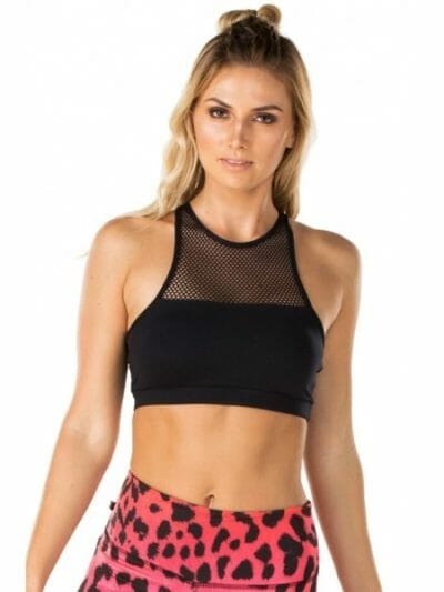 Fitness Mania - Pink Sun Sydney Mesh Padded Womens Crop Top - Black