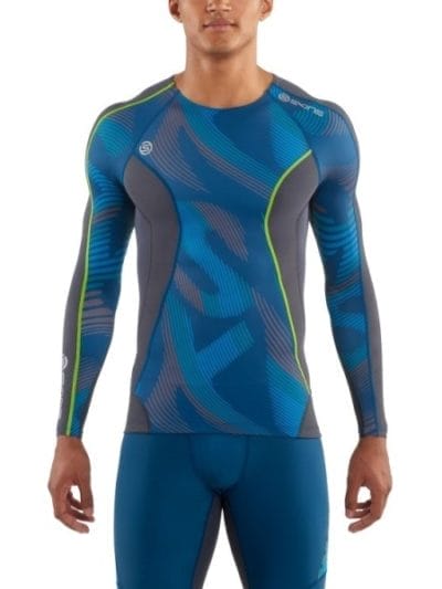 Fitness Mania - Skins DNAmic Mens Compression Long Sleeve Top - Leviathan/Atmos + Free Gym Bag