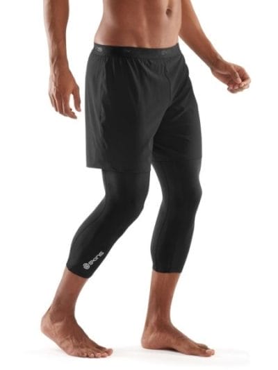 Fitness Mania - Skins DNAmic Superpose Mens Compression 3/4 Tights With Shorts - Black/Silver + Free Gym Bag