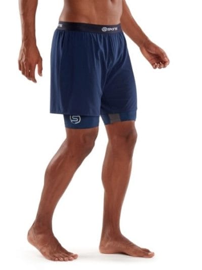 Fitness Mania - Skins DNAmic Superpose Mens Compression Half Tights With Shorts - Indigo