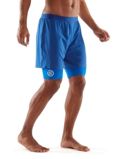 Fitness Mania - Skins DNAmic Superpose Mens Compression Half Tights With Shorts - Marine + Free Gym Bag