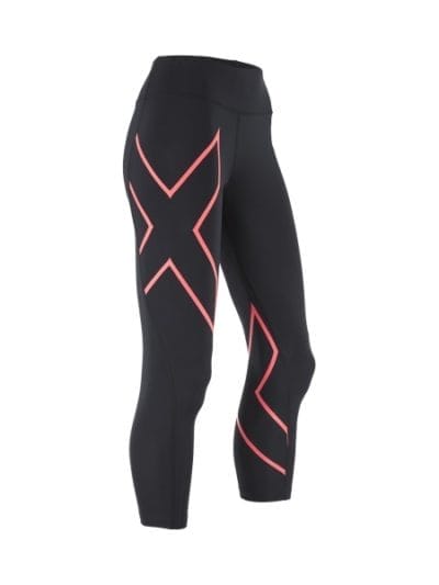 Fitness Mania - 2XU Mid-Rise Womens 7/8 Compression Tights - Black/Fiery Coral
