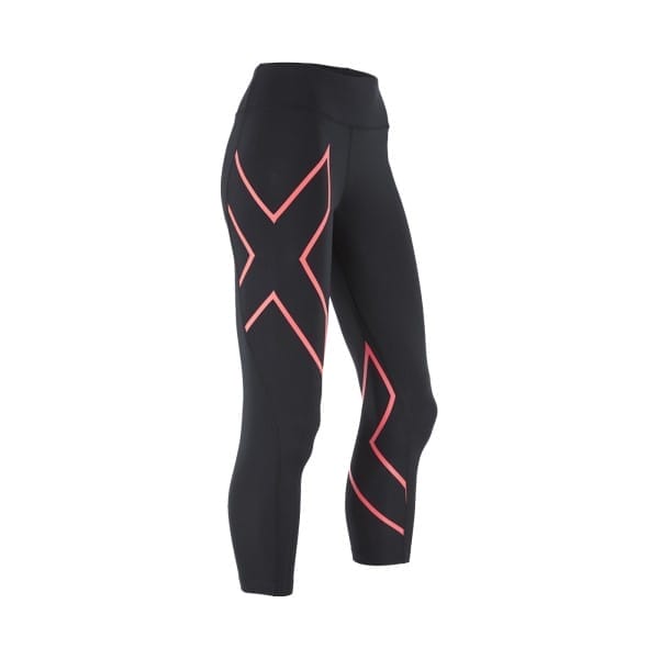 Fitness Mania - 2XU Mid-Rise Womens 7/8 Compression Tights - Black/Fiery Coral