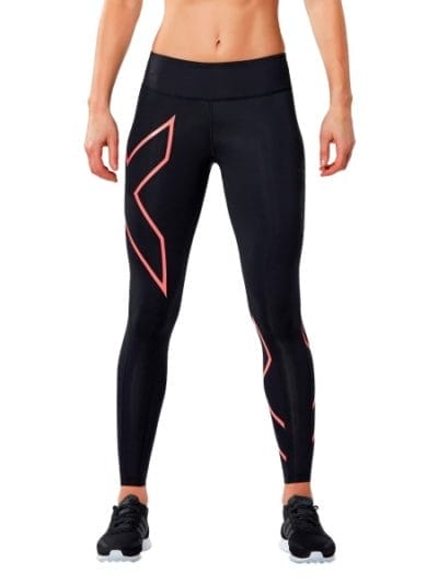 Fitness Mania - 2XU Mid-Rise Womens Compression Tights - Black/Fiery Coral
