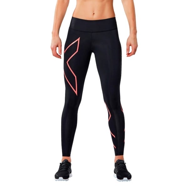 Fitness Mania - 2XU Mid-Rise Womens Compression Tights - Black/Fiery Coral