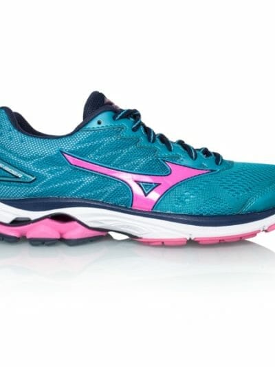 Fitness Mania - Mizuno Wave Rider 20 - Womens Running Shoes - Tile Blue/Pink Glo