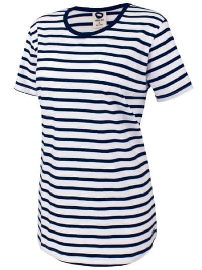 Fitness Mania - Running Bare The Perfect Stripe Womens Crew Neck T-Shirt - Indigo/White