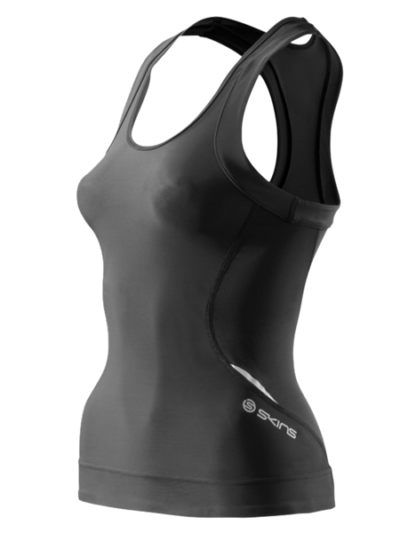 Fitness Mania - Skins A400 Womens Racer Back Compression Top - Black with Silver Highlights