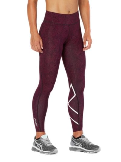 Fitness Mania - 2XU Mid-Rise Print Womens Full Length Compression Tights - Dark Charcoal/Peacock Pink/White