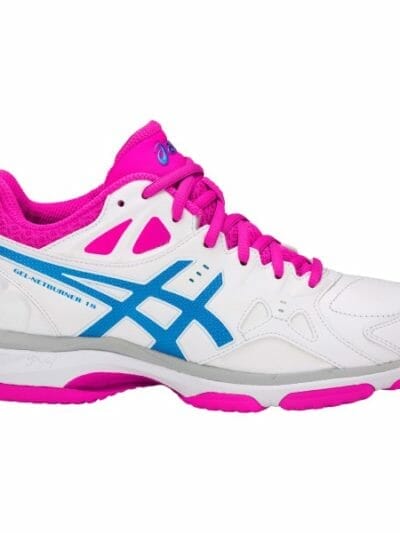 Fitness Mania - Asics Gel Netburner 18 - Womens Netball Shoes - White/Island Blue/Pink Glow