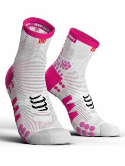 Fitness Mania - Compressport Pro Racing V3.0 - High Cut Running Socks - White/Pink