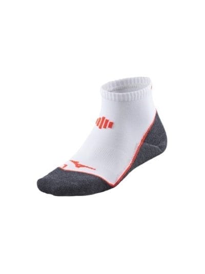 Fitness Mania - Mizuno DryLite Comfort Mid Sock - Unisex Running Socks - White/Fiery Coral