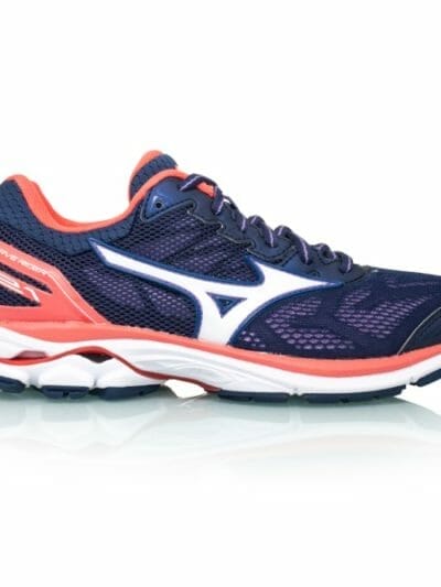 Fitness Mania - Mizuno Wave Rider 21 - Womens Running Shoes - Patriot Blue/Hot Coral
