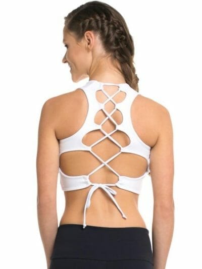 Fitness Mania - Pink Sun Tie Back Padded Womens Crop Top - White