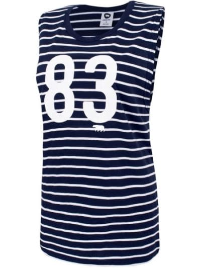 Fitness Mania - Running Bare New Edit Womens Muscle Tank - Indigo/White Stripe