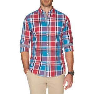 Fitness Mania - Button down collar long sleeve plaid shirt