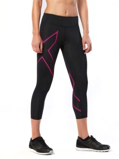 Fitness Mania - 2XU Womens Mid-Rise 7/8 Compression Tights - Black/Cerise Pink