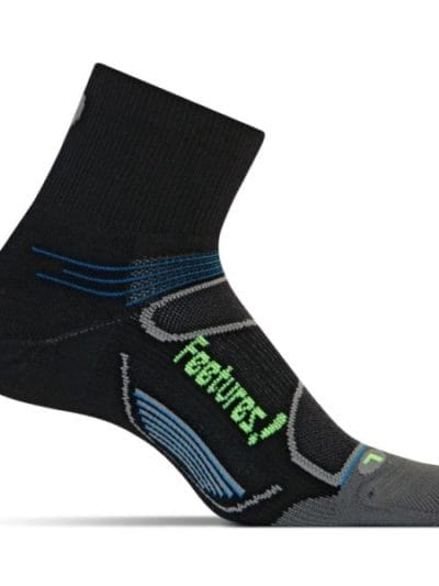 Fitness Mania - Feetures Elite Light Cushion Quarter - Unisex Running Socks - Black/Reflector