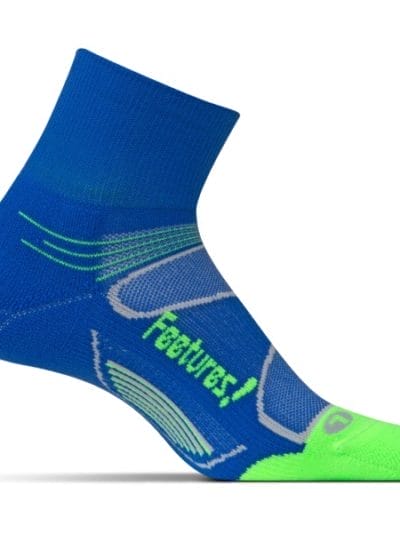 Fitness Mania - Feetures Elite Light Cushion Quarter - Unisex Running Socks - Dazzling Blue/Citron