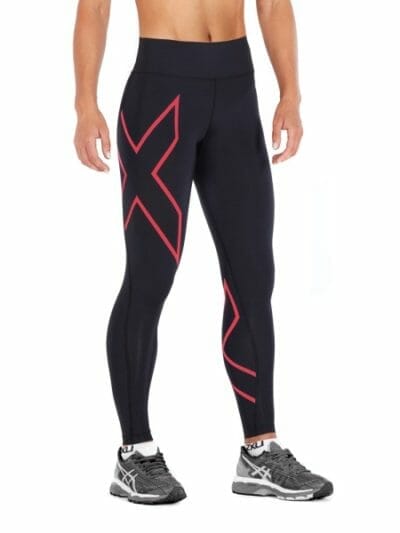 Fitness Mania - 2XU Bonded Mid-Rise Womens Compression Tights - Hibiscus/Black