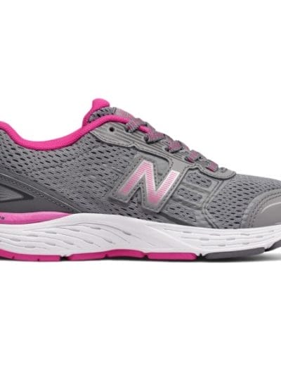 Fitness Mania - New Balance 680v5 - Kids Girls Running Shoes - Steel/Pink Glo