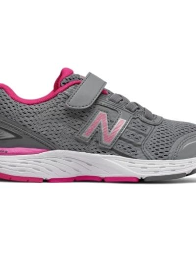 Fitness Mania - New Balance 680v5 Velcro - Kids Girls Running Shoes - Steel/Pink Glo