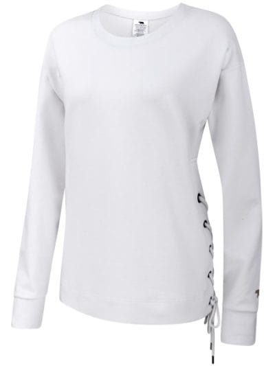 Fitness Mania - Running Bare Lace Up Crew Womens Sweatshirt - White