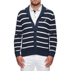 Fitness Mania - BUTTON-FRONT SHAWL-COLLAR STRIPED CARDIGAN