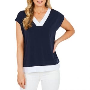 Fitness Mania - EXTENDED SLV WOVEN MIX DEEP VNK TOP