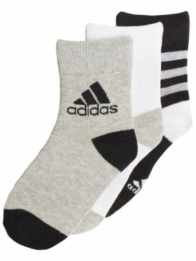 Fitness Mania - Adidas Kids Ankle Socks - 3 Pack - Black/White/Medium Grey Heather