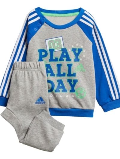 Fitness Mania - Adidas Graphic French Terry Infant Boys Jogger Set - Medium Grey Heather/Blue/White/Energy Green