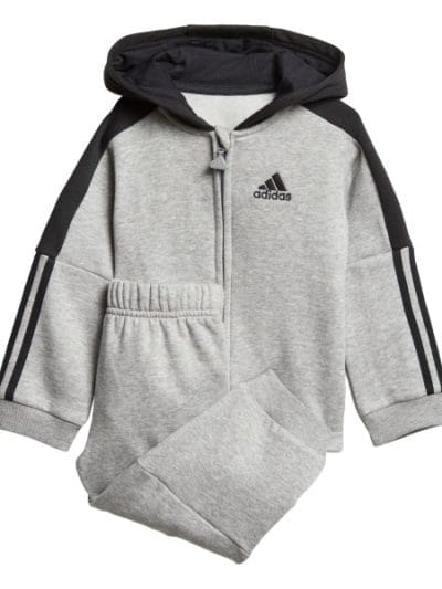 Fitness Mania - Adidas Logo Hooded Fleece Infant Jogger Set - Medium Grey Heather/Black
