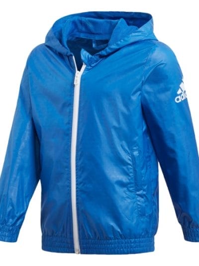 Fitness Mania - Adidas Windbreaker Kids Boys Training Hooded Jacket - Blue/White