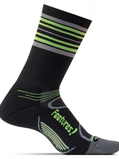 Fitness Mania - Feetures Elite Light Cushion Mini Crew - Unisex Running Socks - Black/Reflector Stripe