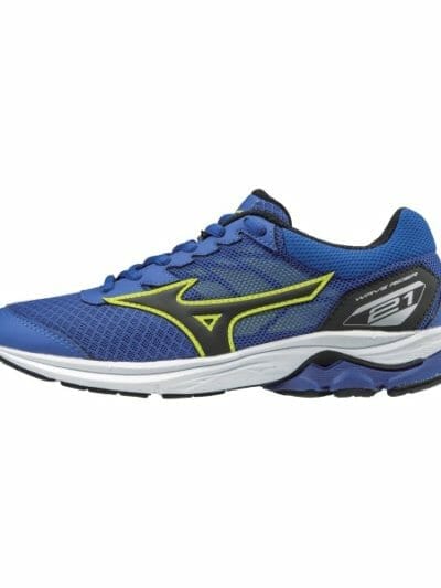 Fitness Mania - Mizuno Wave Rider 21 - Kids Boys Running Shoes - Surf the Web/Black/Lime Punch