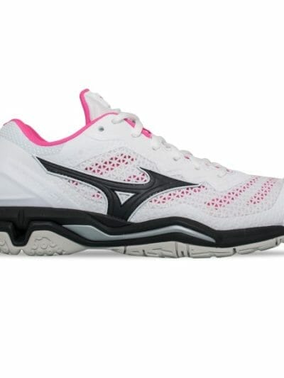 Fitness Mania - Mizuno Wave Stealth 5 - Womens Netball Shoes - White/Black/Pink Glow