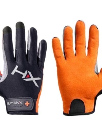 Fitness Mania - Harbinger HumanX X3 Competition Mens Gym Training Full Finger Gloves - Orange/Grey