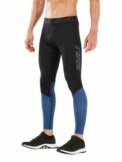 Fitness Mania - 2XU Accelerate Mens Compression Tights With Storage - Black/Galaxy Blue
