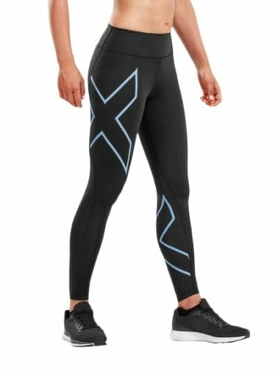 Fitness Mania - 2XU Bonded Mid-Rise Womens Compression Tights - Black/Silver Lake Blue