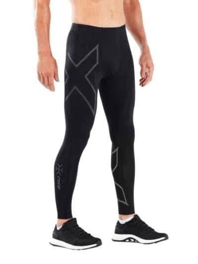 Fitness Mania - 2XU MCS Run Mens Compression Tights With Back Storage - Black/Black Reflective