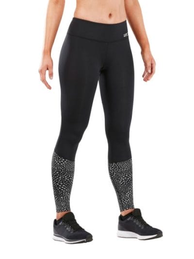 Fitness Mania - 2XU Reflect Run Mid Womens Compression Tights With Storage - Black/Silver Glo Reflective