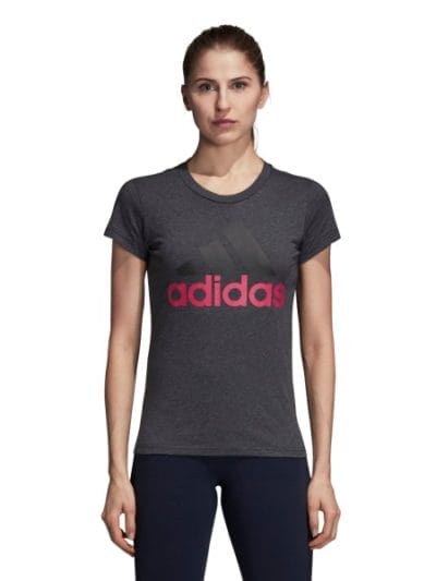 Fitness Mania - Adidas Essentials Linear Womens Slim T-Shirt - Dark Grey Heather/Real Magenta