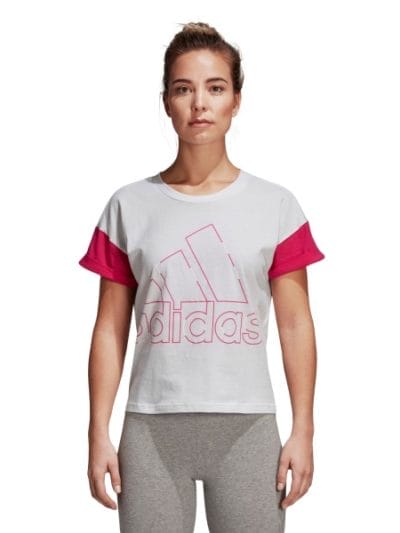 Fitness Mania - Adidas Sports ID Badge Of Sport Womens Casual T-Shirt - White/Pink