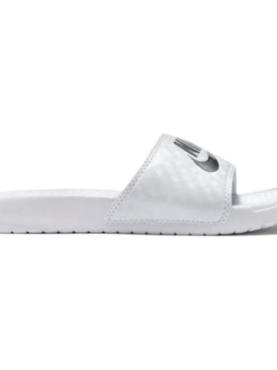 Fitness Mania - Nike Benassi Just Do It - Womens Casual Slides - White/Metallic Silver