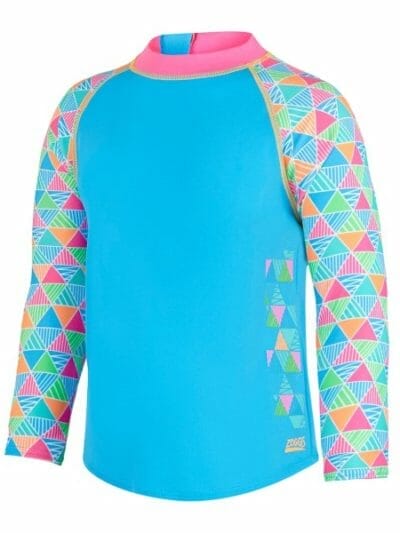 Fitness Mania - Zoggs Eternity Zip Kids Girls Swimming Sun Top - Turquoise/Multi