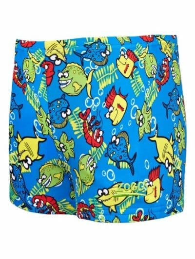 Fitness Mania - Zoggs Fishy Business Hip Racer Kids Boys Swimming Shorts - Blue