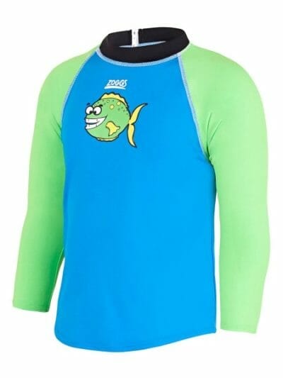 Fitness Mania - Zoggs Fishy Business Zip Kids Boys Swimming Sun Top - Blue/Green