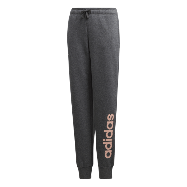 Fitness Mania - Adidas Essentials Linear Kids Girls Sweatpants - Dark Grey Heather/Haze Coral/White