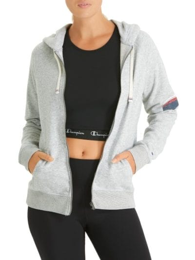 Fitness Mania - Champion Heritage French Terry Full Zip Womens Casual Hoodie - Oxford Grey Heather/Silver Print